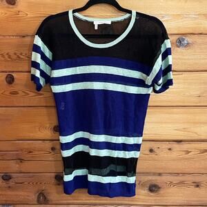 10 Crosby Derek Lam Womens Open Knit Striped Short Sleeve Top Size Medium